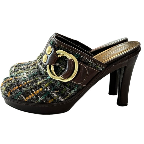 Vintage Coach Tweed Heeled Platform Mules - Picture 2 of 11